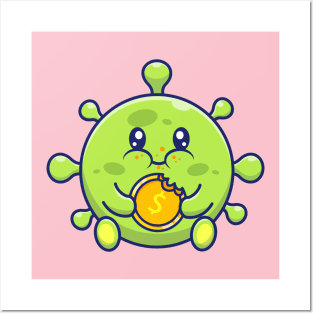 Cute virus with money cartoon 2 Posters and Art